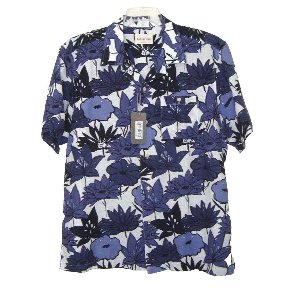 New! Far Afield Men's Selleck Camp Shirt Size Large Linen Blend Vacation